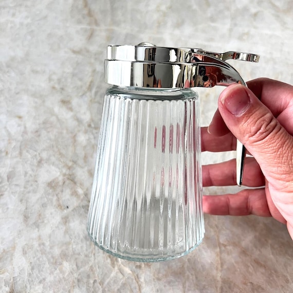 Vintage Glass Maple Syrup Pitcher w/ Hinged Lid – Pressed Glass Honey Dispenser | Mid Cenury Glass Creamer, 5" Tall | Timeless Kitchenware
