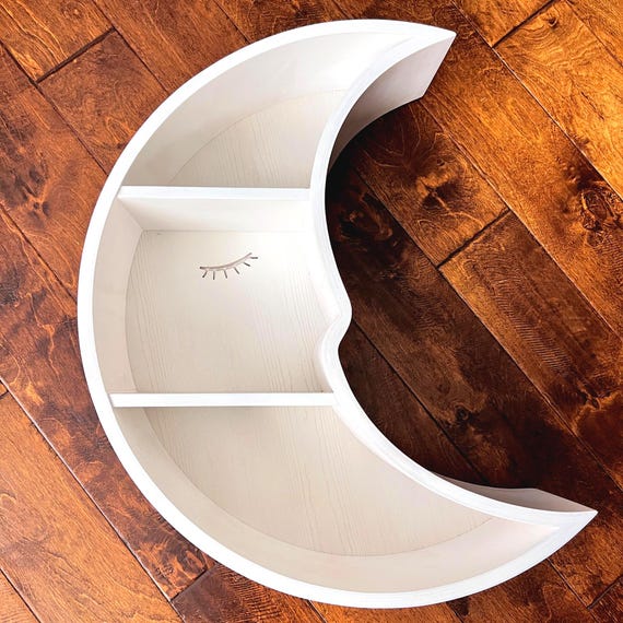 Pottery Barn Kids Moon Shaped Shelf | PB Baby Nursery | White Crescent Moon with Eyelash Detail | Baby Room Decor | Nursery Library Shelf
