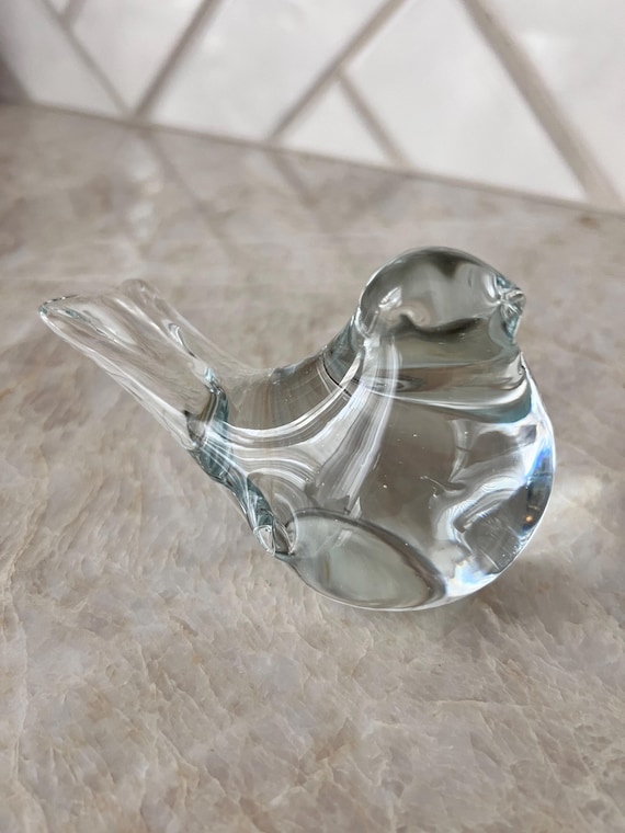 Fenton Art Glass Crystal Bird Figurine | Handcrafted Clear Glass Bird | Vintage Collectible Home Decor | Paperweight For Wildlife Lovers