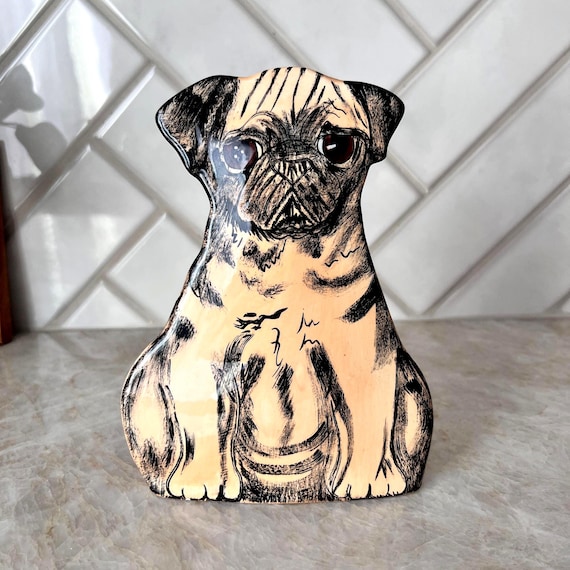 Nina Lyman “Dogs by Nina” Pug Dog Vase – Whimsical Ceramic Dog Lover Decor