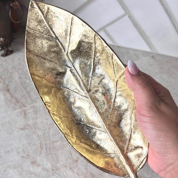 Gold Leaf Catchall Bowl – Vintage Style Gilded Leaf Dish, Trinket Tray, Jewelry Holder, Vanity Decor, Coffee Table Accent, Fall Decor