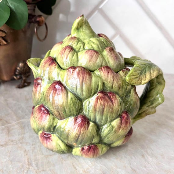 Whimsical Artichoke Teapot, Ceramic Vegetable Teapot, Garden Kitchen Decor, Cottagecore Spring Tea Party