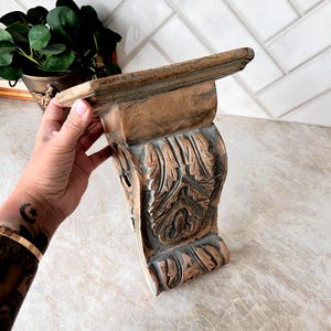 Vintage Carved Wood Corbel | Rustic Architectural Salvage | French Country Wall Shelf Bracket Decor | Bookshelf Bookend