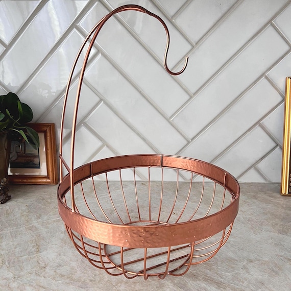 Brushed Copper Banana Tree Fruit Basket – Hanging Hook Bowl for Kitchen Counter Storage