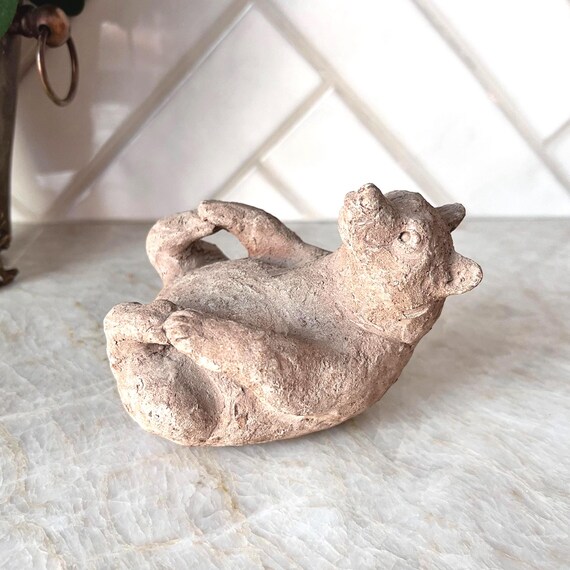 Vintage Scandinavian Bear Sculpture – Rustic Nordic Folk Art Clay Figurine, Handmade Animal Oddity, Primitive Woodland Cabin Decor