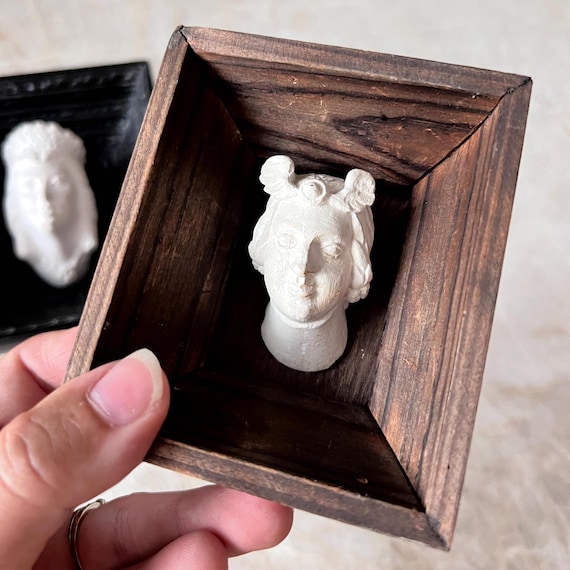 Vintage Polish Wawel Castle Ceiling Head Replicas – Shadow Box Bust Wall Art – Plaster Clay Folk Art Souvenir – Circa 1950's