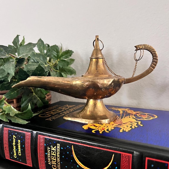 Aladdin Brass Oil Lamp | Genie Style Incense Burner | Mid Century Decorative Cone Burner | Ornate Vintage Shelf Mantle Alter Decor