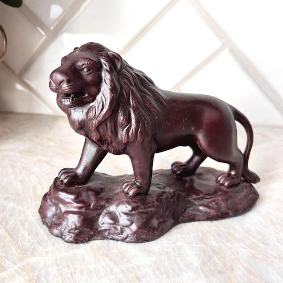 Vintage Iron Lion Figurine | Solid Cast Lion Sculpture | Bronze-Style Regal Lion Statue | Safari Jungle Decor | Masculine Bookend