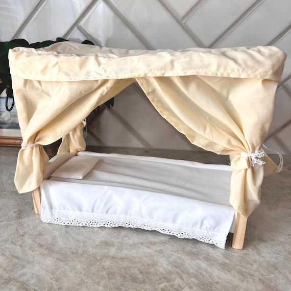 KidKraft Canopy Doll Bed with Pillow and Mattress – Vintage European Wooden Barbie Bed