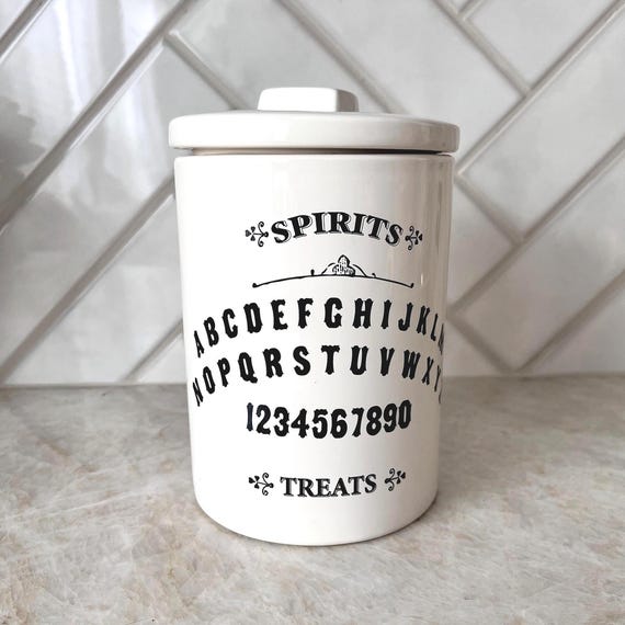 OUIJA Board Cookie Jar Canister – Halloween Decor Spirits Treats Jar – Magenta Rae Dunn Style Gothic Kitchen Storage