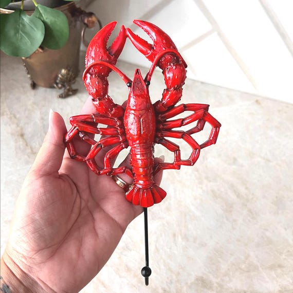 Nautical Red Lobster Wall Hook – Coastal Resin Crawfish Hanger for Beach Cottage or Kitchen Decor