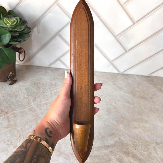 Vintage HODA Wall Candle Holder – Scandinavian Mid Century Sleek Wooden Sconce For Small Skinny Wall Spaces