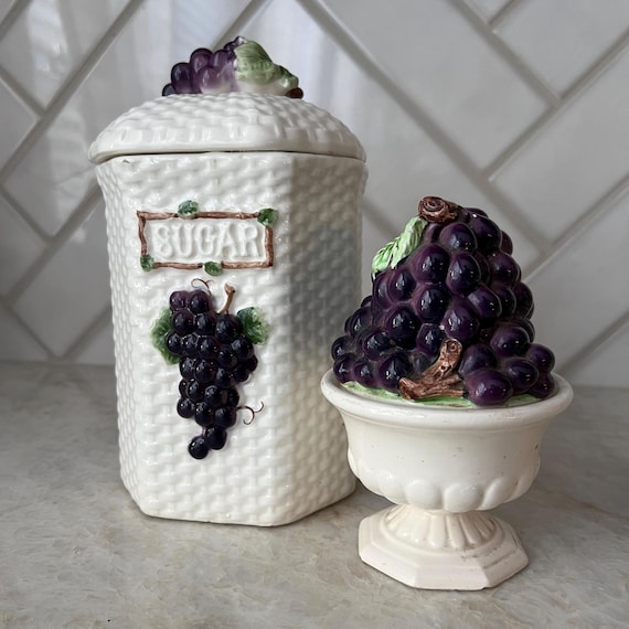 Ardco Fine Quality Dallas Grape Jam Jar & Sugar Canister Set | Vintage Rare Find | Tea Pot Ceramic Collection | Japanese Ceramics