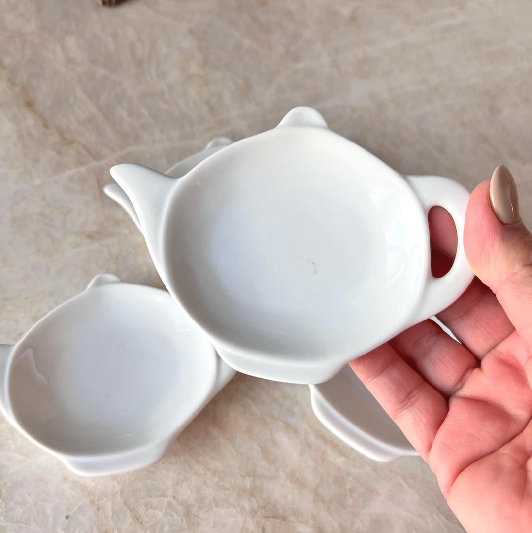 Set of 4 Teapot Shaped Teabag Rests – White Ceramic Tea Bag Holder Set ...