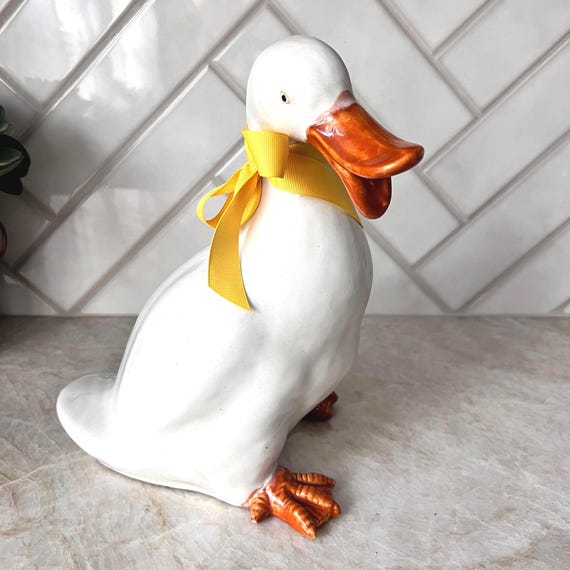 Vintage Ceramic Goose Figurine 1980 Country Kitchen Duck Decor | Whimsical Farmhouse Goose Orange Beak | Cottagecore Grannycore Accessories