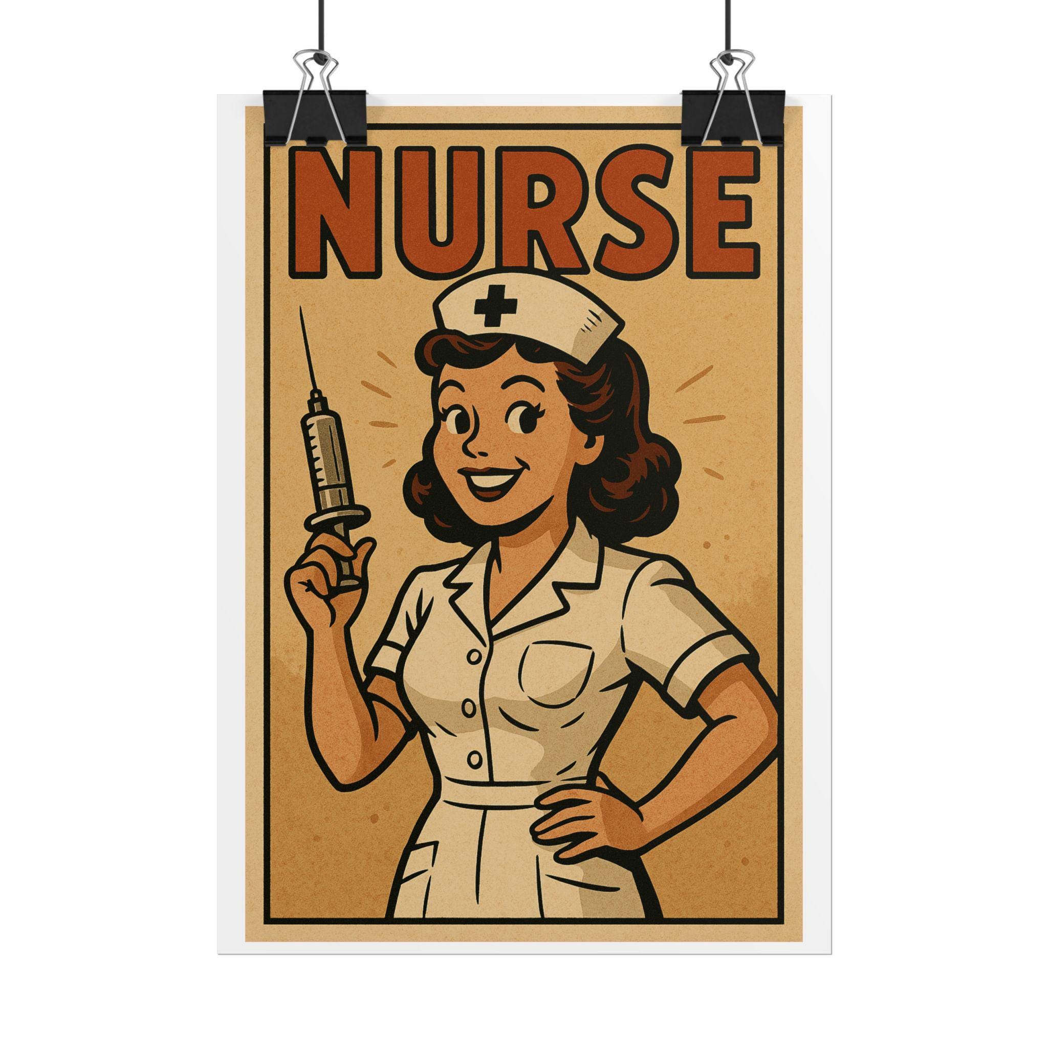 Vintage Nurse Poster Art Print, Retro Healthcare Decor, Nurse Appreciation Gift, Medical Wall Art, Cute Nurse Decor