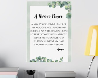 Nurse Prayer Poster, Matte Vertical Wall Art, Inspirational Healthcare Office Decor, Medical Gift, Registered Nurse Quote Print, Nursing