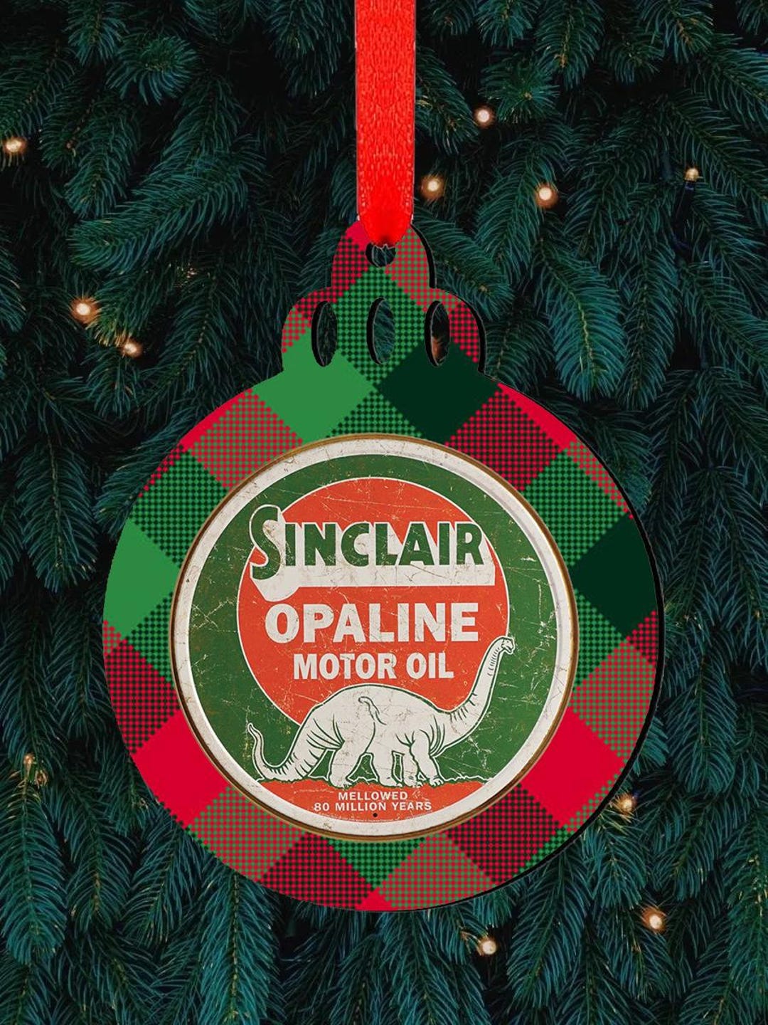 Unique Sinclair Vintage Style Sinclair Motor Oil Sign Christmas Themed Ornament Unique ...
