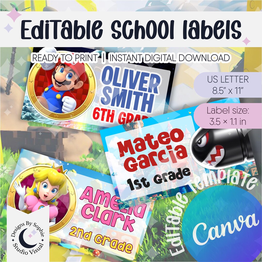 Gameobject Text Labels Retro Gamer Galaxy School Labels – Space Game Name Tags for Kids ...