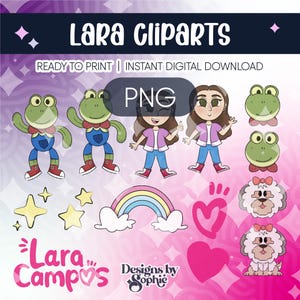 Clipart di rane di Rhenné e Lara Campos, pacchetto di illustrazioni di Lara e Rhenne, disegni per bambini, download istantaneo di PNG, illustrazioni di Lara Campos