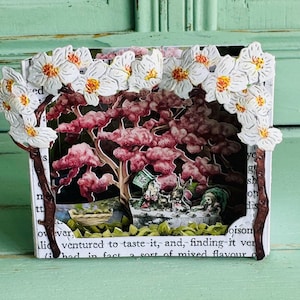 Miniature Alice in Wonderland Tea Party Shadow Box Paper Art.