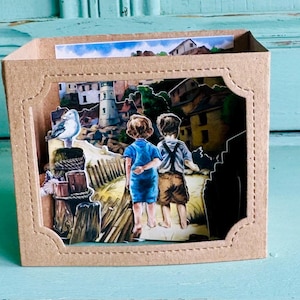Scatola delle Ombre Carta Artistica Scena di Mare Vintage Inglese.