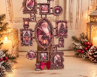 Miniature Christmas Gallery Display | Vintage Christmas Decoration | Handmade 3D Paper Art | Festive Shelf Décor
