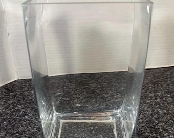 Jarrón cuadrado de cristal transparente vintage / Jarrón de cristal geométrico moderno / Centro de mesa floral minimalista / Decoración contemporánea para el hogar
