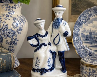 Vintage Delft Blue Holland Figurine – Seated Couple on Bench