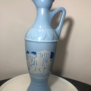 Vintage Jim Beam liquor drink decanter blue thick glass Aristotle Plato Socrates pitcher
