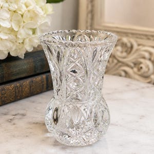 Porta stuzzicadenti vintage Anchor Hocking Wexford, vaso per fiori singoli in vetro pressato, mini vaso in vetro trasparente, modello Wexford, 9,5 cm