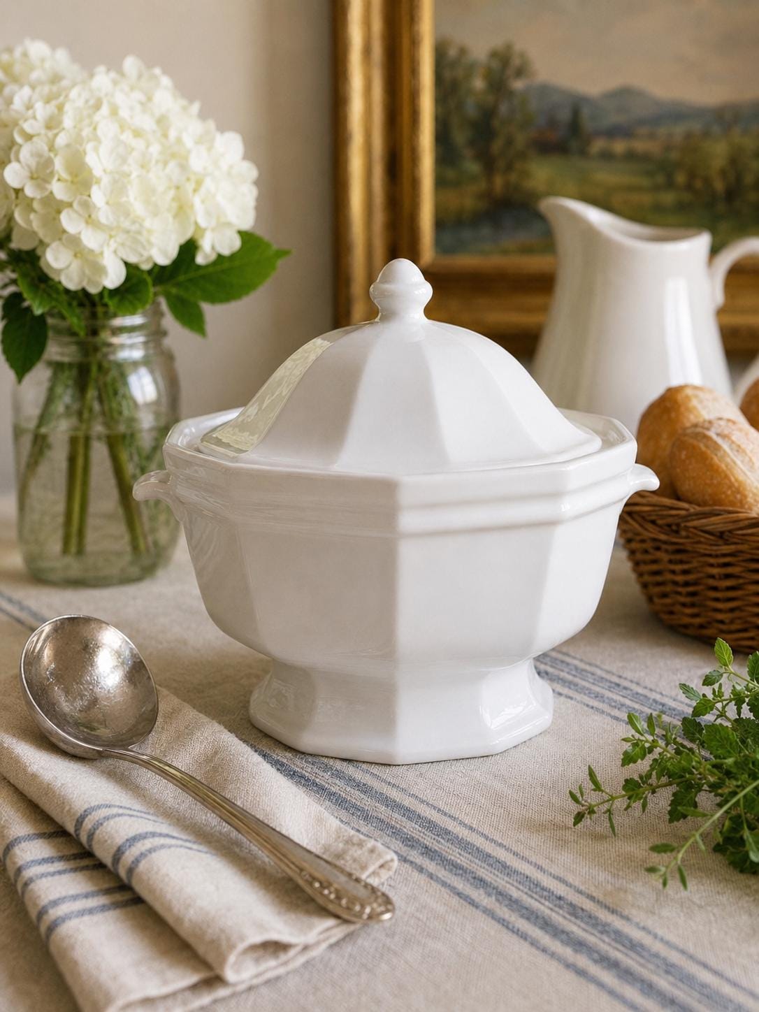 Pfaltzgraff Heritage White Soup Tureen With Lid & Pedestal Base