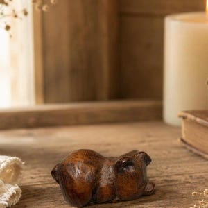 Vintage Red Mill Sleeping Pig Figurine Pecan Shell Resin Miniature Farm Animal Collectible