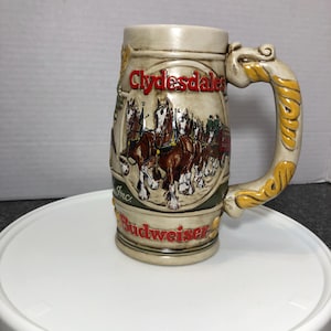 Jarra de cerveza vintage Budweiser Clydesdales Anheuser-Busch, taza, producto promocional, fabricado en Brasil.