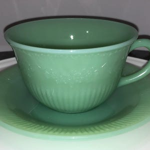 Vintage Fire King Jadeite Green Alice Pattern Teacup Jane Ray Saucer plate