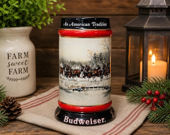1990 Budweiser Beer Stein An American Tradition Clydesdales Collector Series Vintage Mug Anheuser Busch Holiday Stein