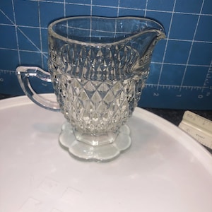 Vintage Indiana Glass co Diamond Point Creamer Small Pitcher Clear Pressed with handle