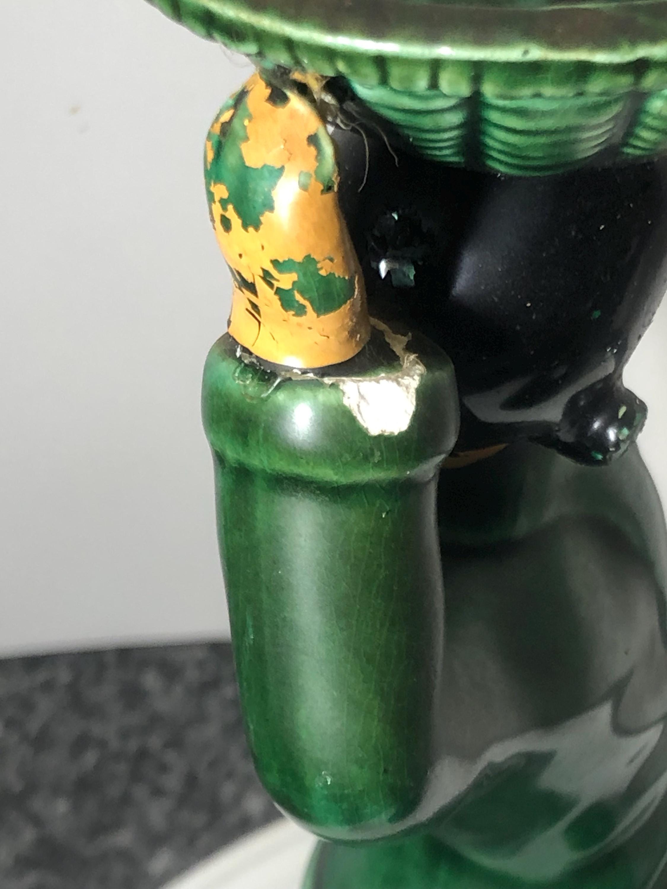2 Vintage Yona Figurines Jade Green Glaze Ceramic Oriental Asian
