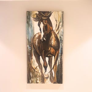 Horse Oil Acrylic Painting On Canvas | 60x120cm, 23,6&quot;x47,2&quot; | Hand-painted Original Art, Living Room Decor, Office Decor, Wall Decor
