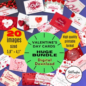 Cartões de Dia dos Namorados com Mensagens de Amor | 20 Cartões Digitais Imprimíveis | Cartão Digital Imprimível de Dia dos Namorados | Cartões de Dia dos Namorados 5,8 x 4,1 polegadas