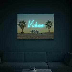 Letrero de neón de verano "Vibes" LED para decoración de pared, póster de neón único para el hogar y sala de fiestas, decoración moderna y luminosa para el hogar.