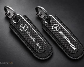 Mercedes Benz - AMG Leather Keyring with Carbon Look – Mercedes-Benz or AMG Motif, Black