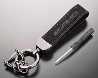 Mercedes Benz AMG key fob in black with red stitching and AMG logo