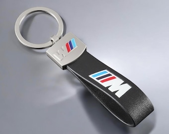 BMW M leather key fob with BMW M logo in black.