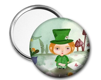 Mad hatter -Alice in wonderland - pocket mirror, cute birthday gifts, whimsical art,party favor