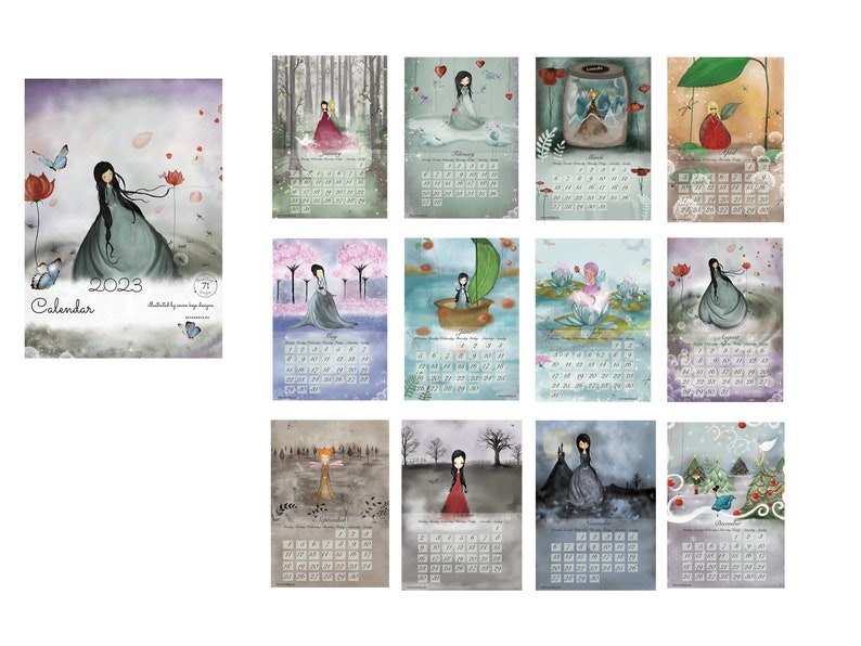 2023 Calendar whimsical Art Calendarillustrated A4 Wall Etsy