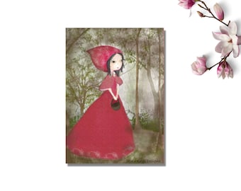 The little red riding hood postcard -illustrated birthday Card-whimsical art