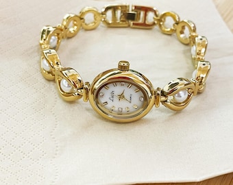 Benutzerdefinierte Name Damen Armbanduhr, Vintage Gold Perlen Uhr, Damen Uhr Geschenk, Perfekt für Muttertag, Staffelung, Geburtstag, Geschenk für Sie, Frau