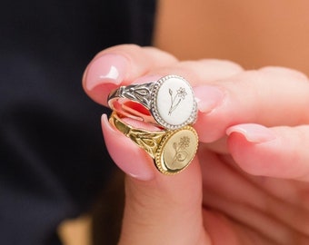Personalized Vintage Birthflower Ring, Mothers Day Birthflower Ring, Custom Birthflower Ring, Gold Birthflower Ring, Silver Birthflower Ring