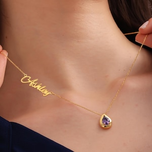 Custom Alexandrite Birthstone Necklace, Personalized Birthstone Name Necklace, Mothers Day Gift, Birthstone Necklace With Name, Mom Necklace